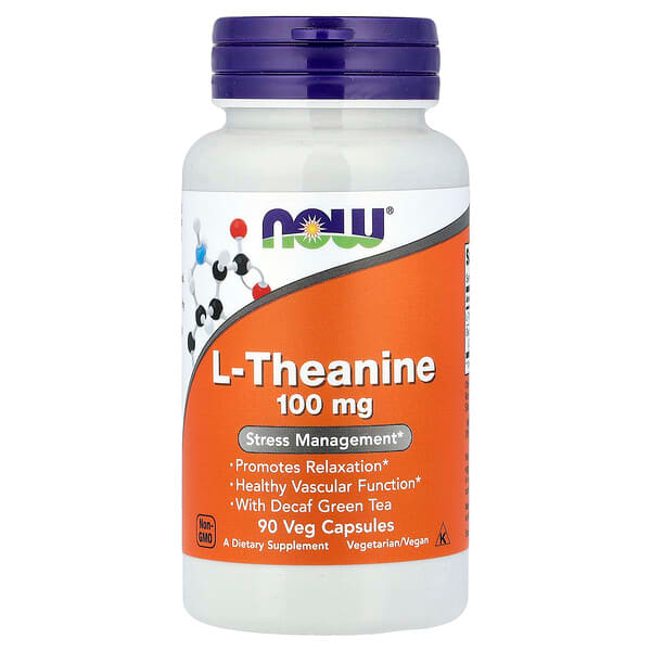 NOW Foods Supplements, L-Theanine 100 mg with Decaf Green Tea, Stress Management, 90 Veg Capsules