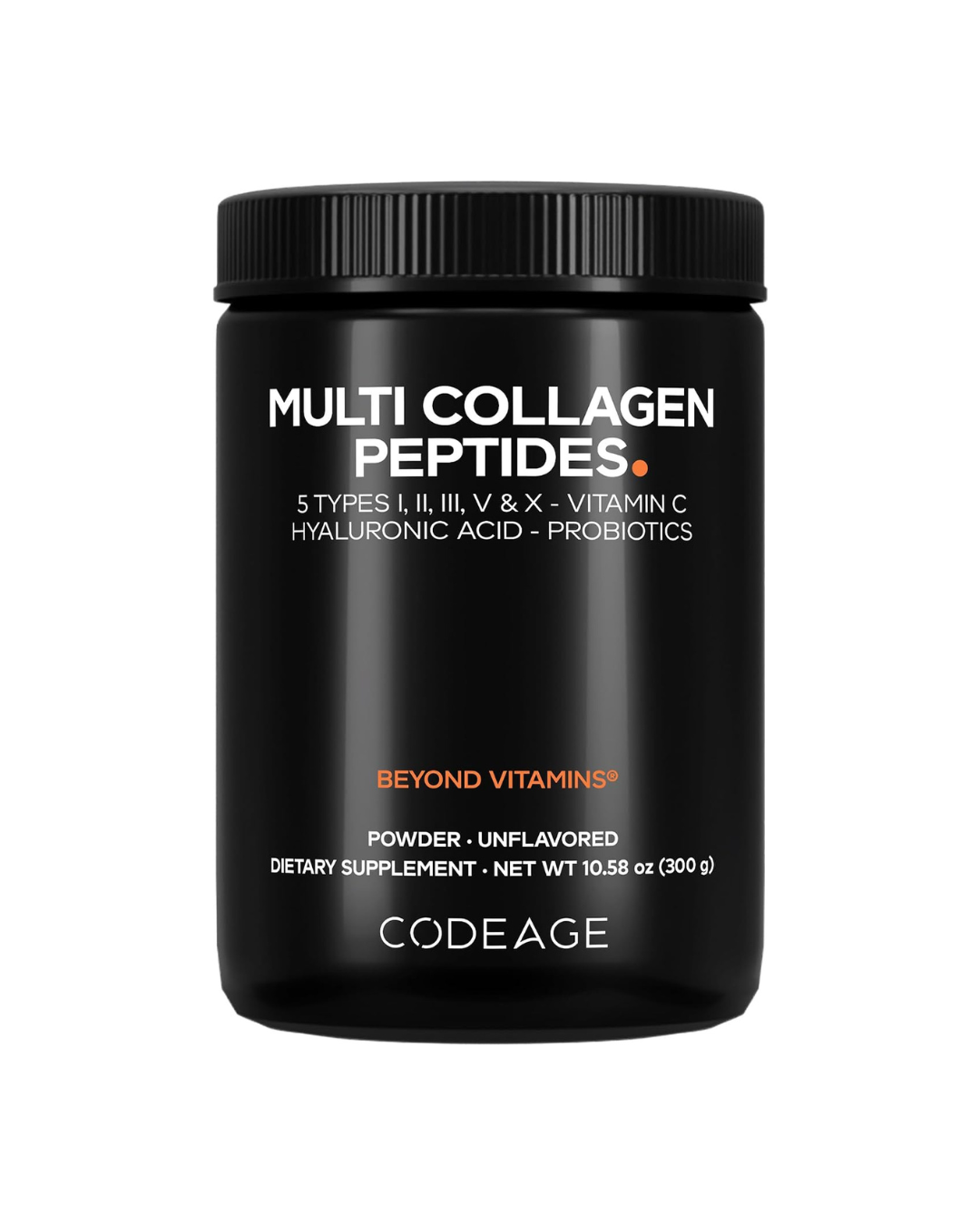 Codeage Multi Collagen Peptides Type I, II, III, V and X Powder with Hyaluronic Acid Probiotics and Vitamin C, 10.58 Oz