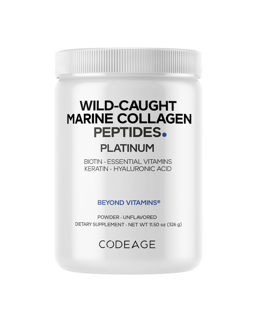 Codeage Wild-Caught Marine Collagen Peptides Platinum Biotin, Keratin, Hyaluronic Acid 326g