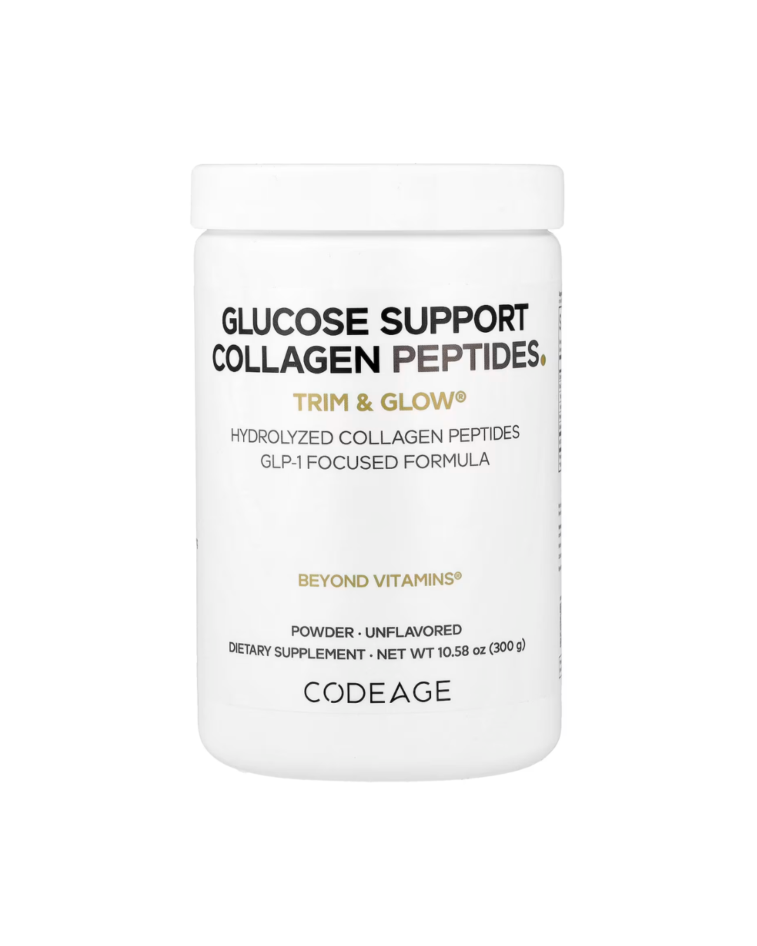 Codeage, Glucose Support Collagen Peptides Powder, Trim &amp; Glow®, Unflavored, 10.58 oz (300 g)
