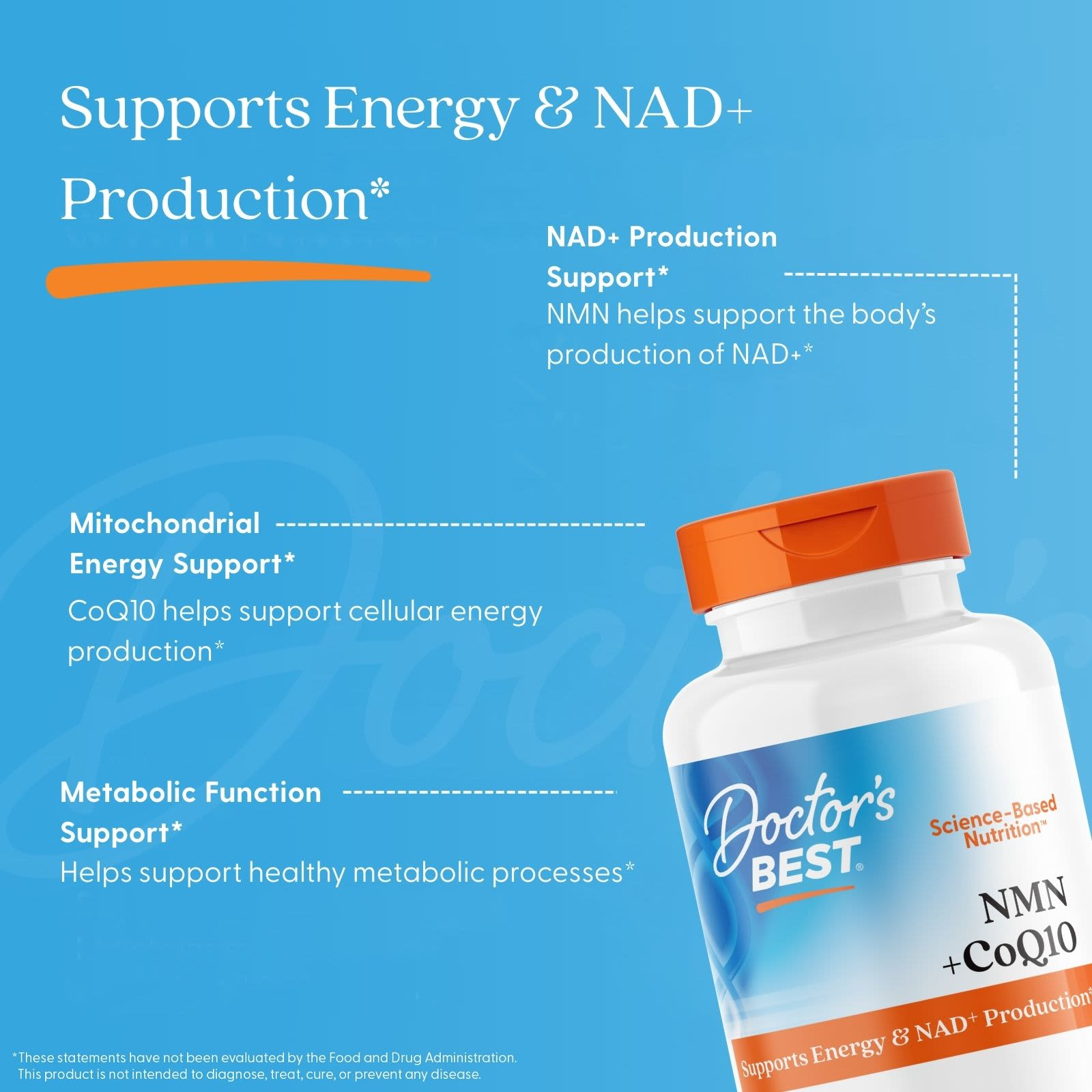 Doctor's Best NMN + CoQ10 Supplement for Women &amp; Men -Beta Nicotinamide Mononucleotide 150 mg &amp; Coenzyme Q10 50 mg per Capsule, Vegan, Non GMO- 60 Veg Caps thumbnail 3