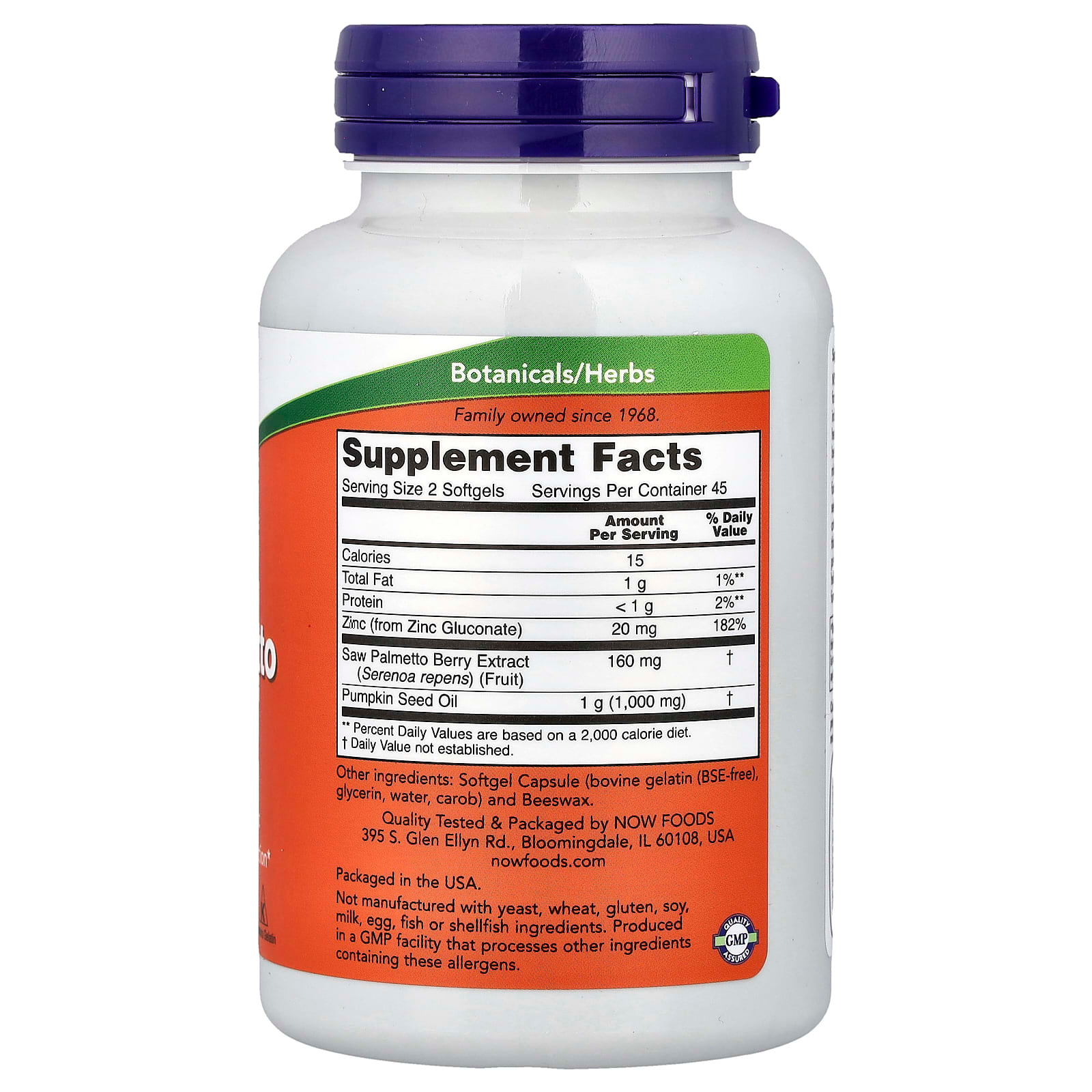 NOW Supplements Saw Palmetto Extract 160 mg with Pumpkin Seed Oil + Zinc Men's Health, 90 Veg Softgels thumbnail 2