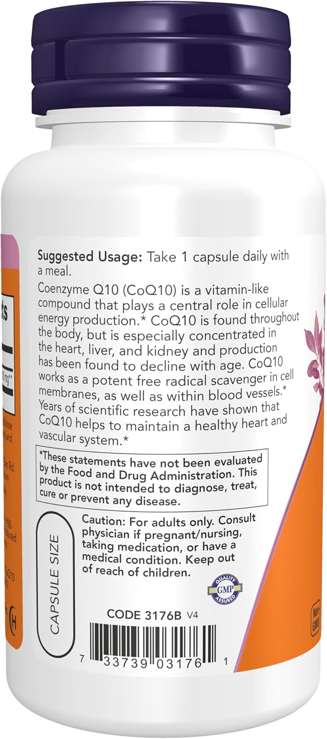 NOW Foods Supplements CoQ10 (Coenzyme Q10) 200 mg, 60 Veg Capsules thumbnail 3