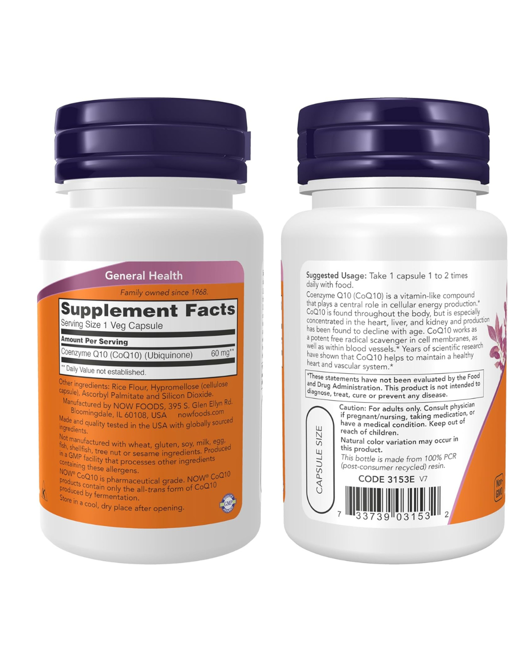 NOW Foods Supplements CoQ10 60 mg 60 Veg Capsules thumbnail 2