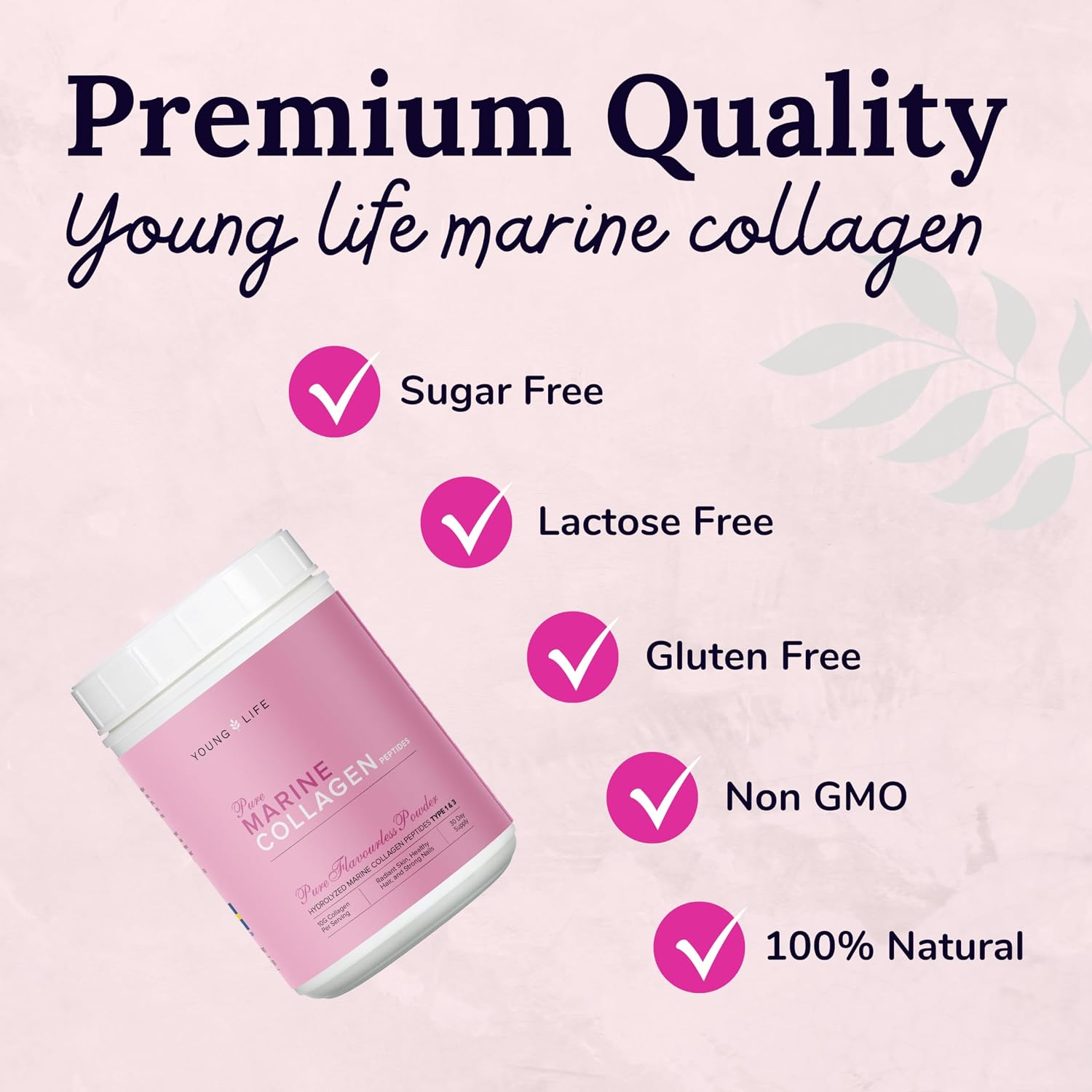 Young Life Pure Marine Collagen Peptides Swedish Hydrolyzed Fish Collagen 10000 mg Type 1&amp;3 300g thumbnail 3