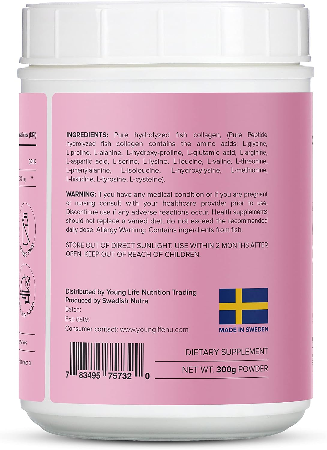 Young Life Pure Marine Collagen Peptides Swedish Hydrolyzed Fish Collagen 10000 mg Type 1&amp;3 300g thumbnail 5