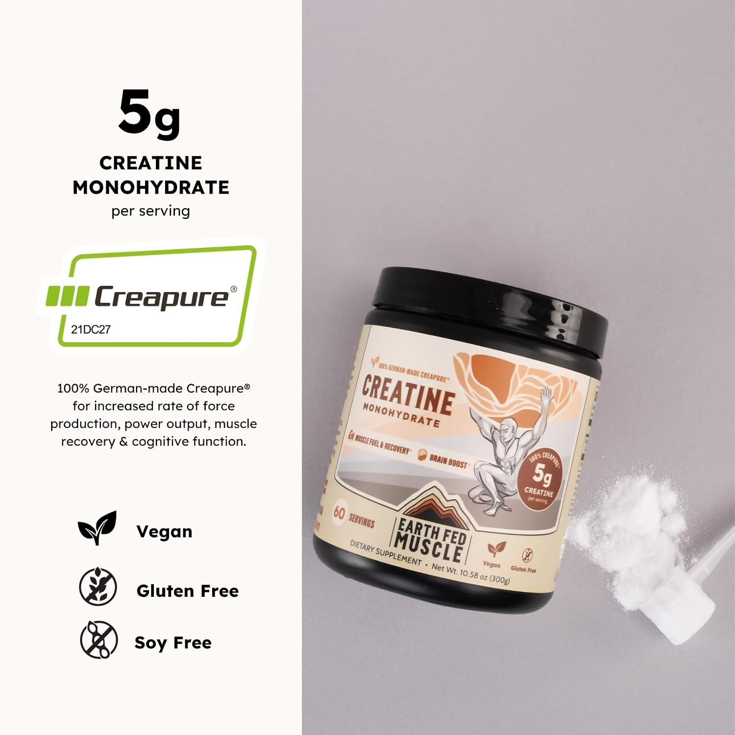 Earth Fed Muscle Creatine Monohydrate Powder Unflavored 300g thumbnail 6
