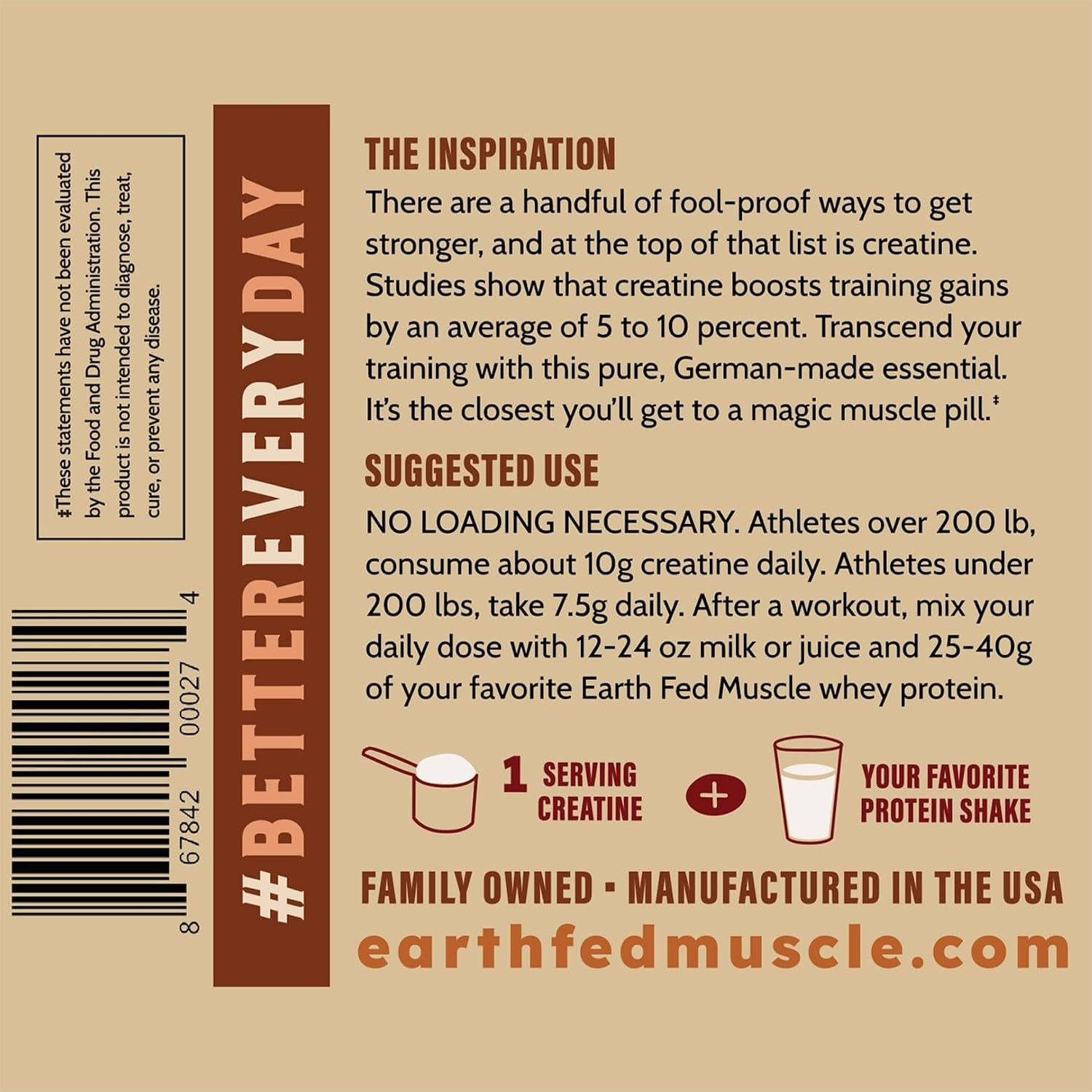 Earth Fed Muscle Creatine Monohydrate Powder Unflavored 300g thumbnail 2