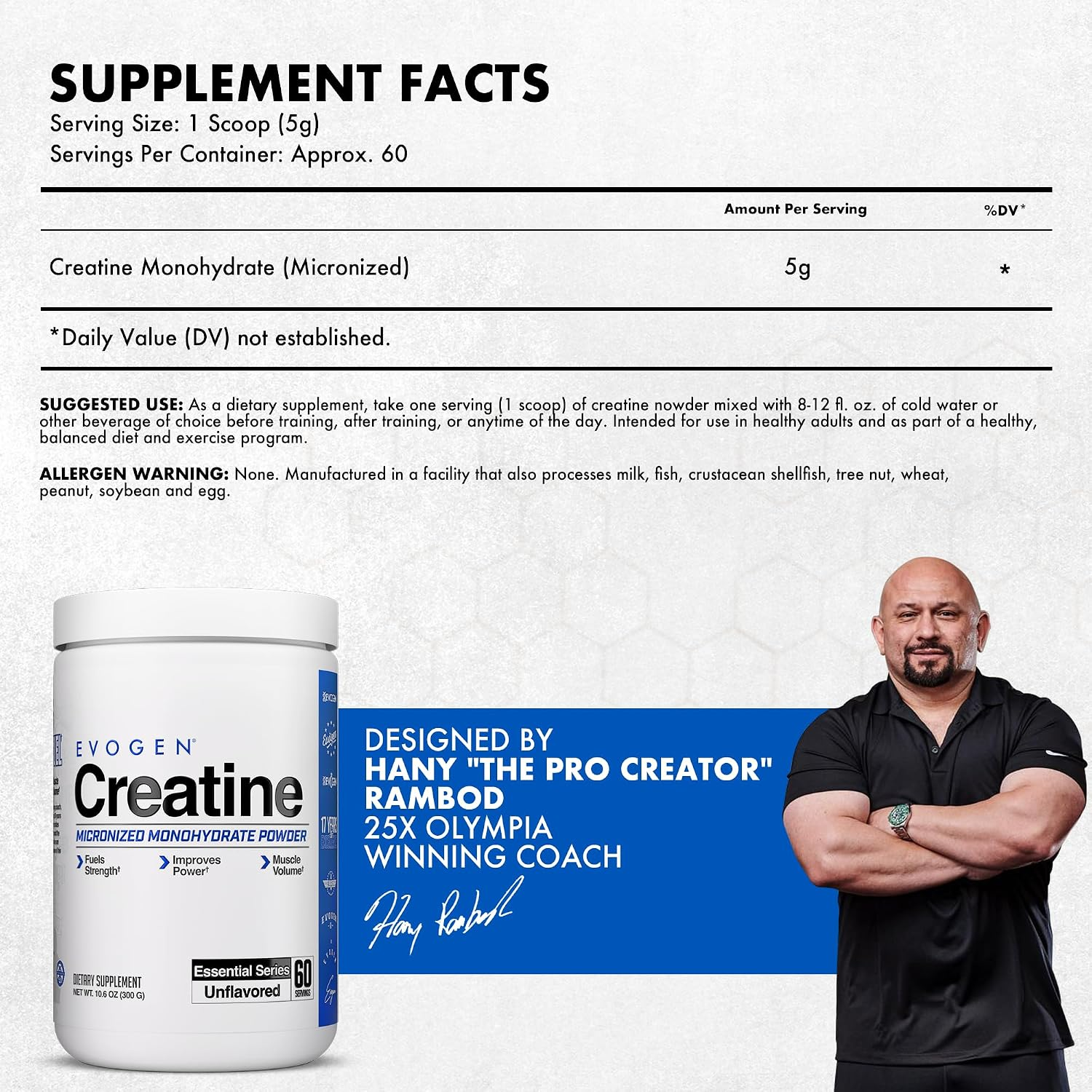 Evogen Creatine Micronized Monohydrate Powder Unflavored 300g 60 Servings thumbnail 4