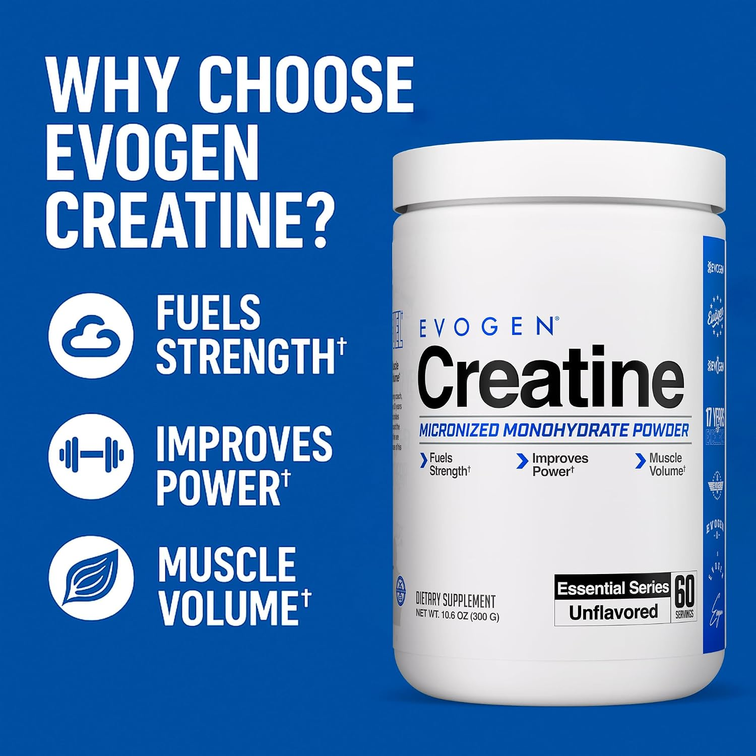 Evogen Creatine Micronized Monohydrate Powder Unflavored 300g 60 Servings thumbnail 3