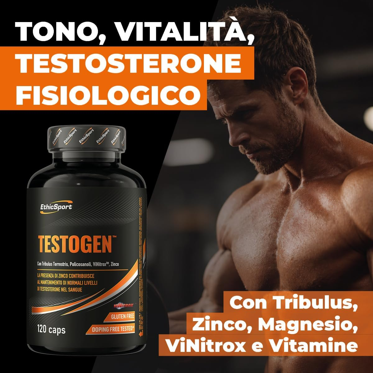 EthicSport Testogen 120 Caps - Dietary Supplement with Tribulus Terrestris, Polycosanols, Vinitrox™ and Zinc thumbnail 3