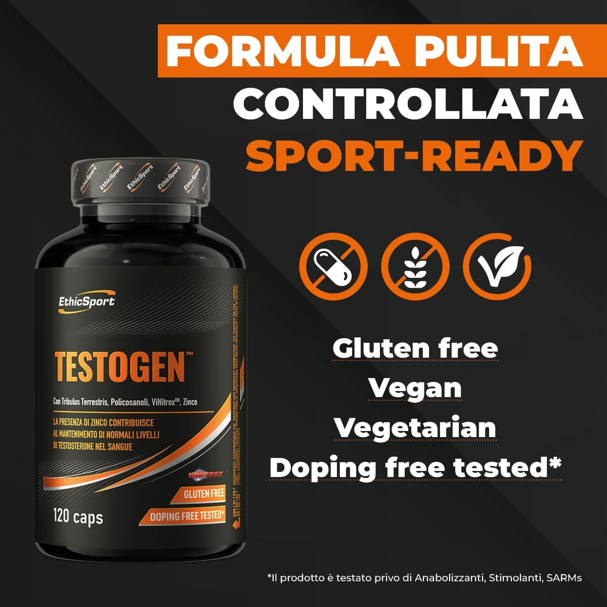 EthicSport Testogen 120 Caps - Dietary Supplement with Tribulus Terrestris, Polycosanols, Vinitrox™ and Zinc thumbnail 2