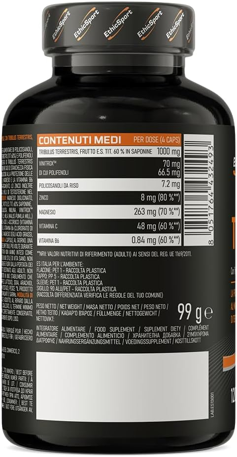 EthicSport Testogen 120 Caps - Dietary Supplement with Tribulus Terrestris, Polycosanols, Vinitrox™ and Zinc thumbnail 4