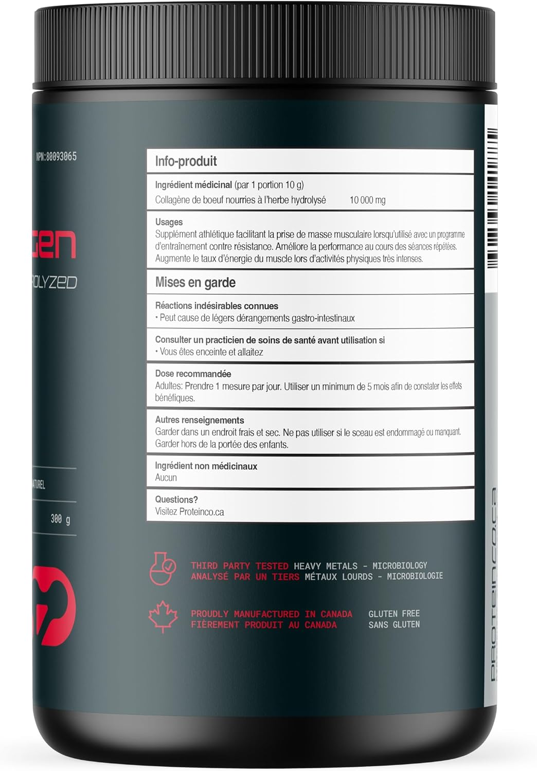ProteinCo Hydrolyzed Collagen Peptides Type 1 Collagen Grass Fed (300 g, Unflavoured) thumbnail 3