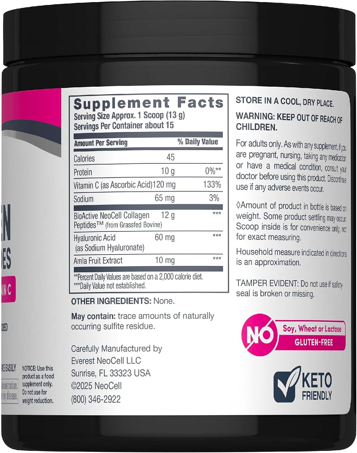 NeoCell Collagen Peptides Powder with Hyaluronic Acid, Vitamin C and Amla Extract 6.9 oz Unflavored thumbnail 7