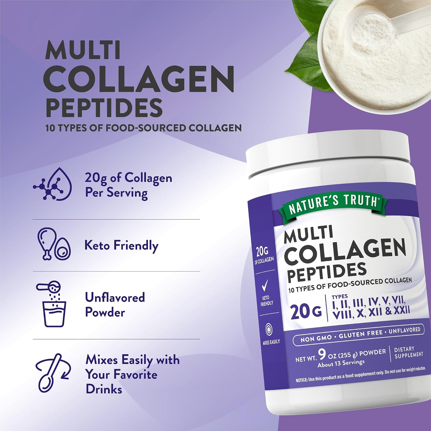 Nature's Truth Multi Collagen Peptides Powder Unflavored, 9 oz (255 g) thumbnail 4