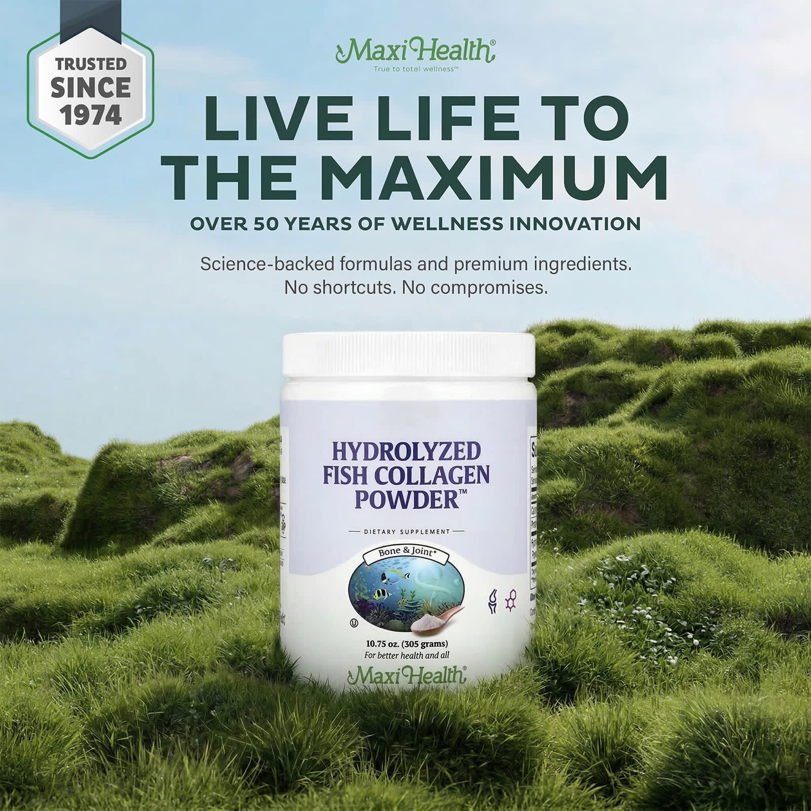 Maxi Health® Marine Collagen Peptides Powder, Type I (10.75 oz) thumbnail 2