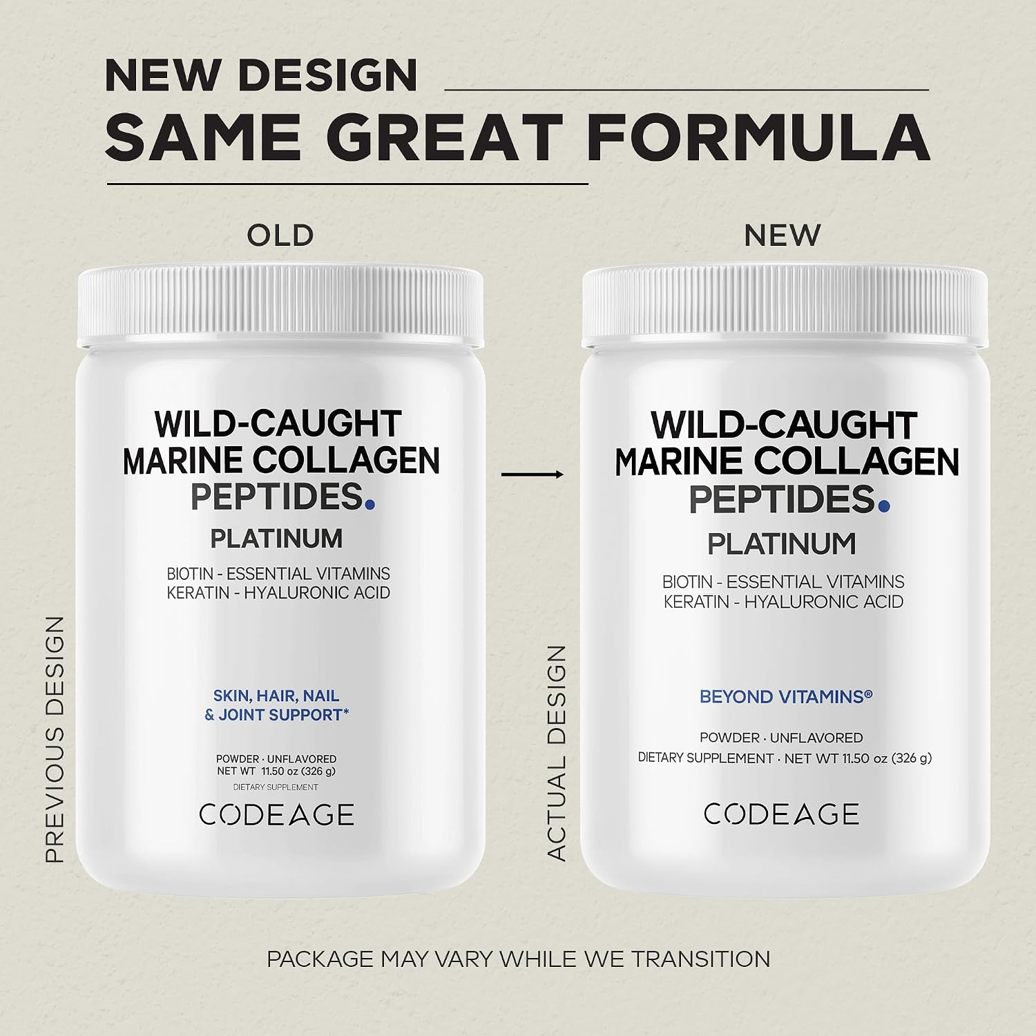 Codeage Wild-Caught Marine Collagen Peptides Platinum Biotin, Keratin, Hyaluronic Acid 326g thumbnail 6