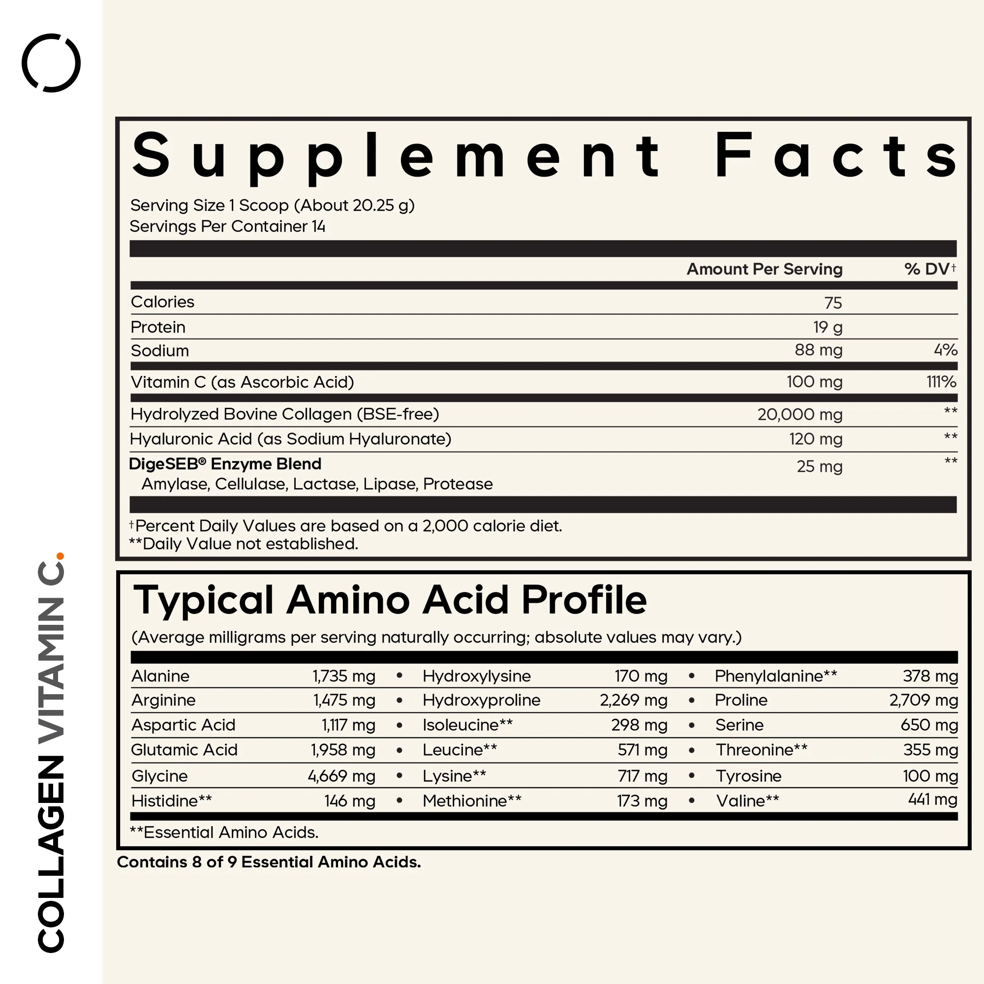 Codeage Collagen Vitamin C+ Powder Hydrolyzed Collagen Vitamin C - Hyaluronic Acid DigeSEB Enzyme Blend 283g thumbnail 3