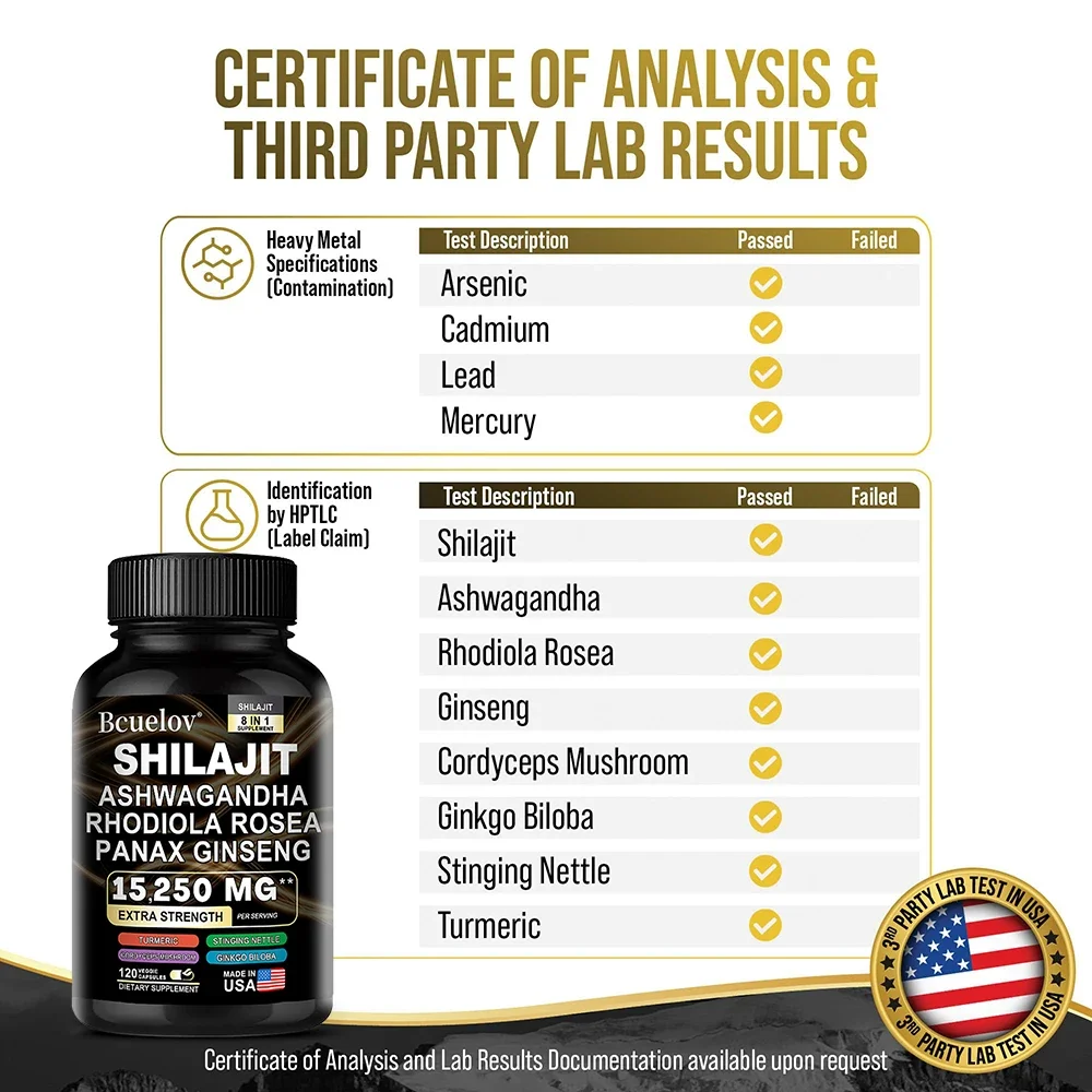 Bcuelov Shilajit 15250 mg - 8 in 1 Supplement - 120 Capsules thumbnail 3