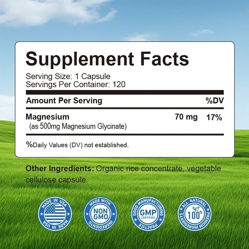 Buporai Magnesium Glycinate 500mg 60 Capsules thumbnail 6