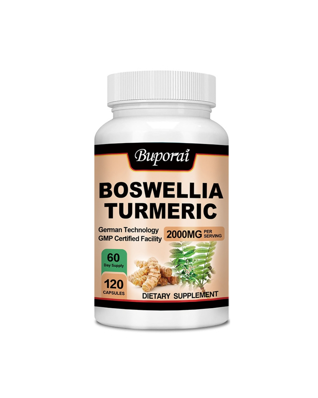 Buporai Boswellia Serrata Turmeric 2000mg with Black Pepper Extract 15mg - 120 Capsules thumbnail 5