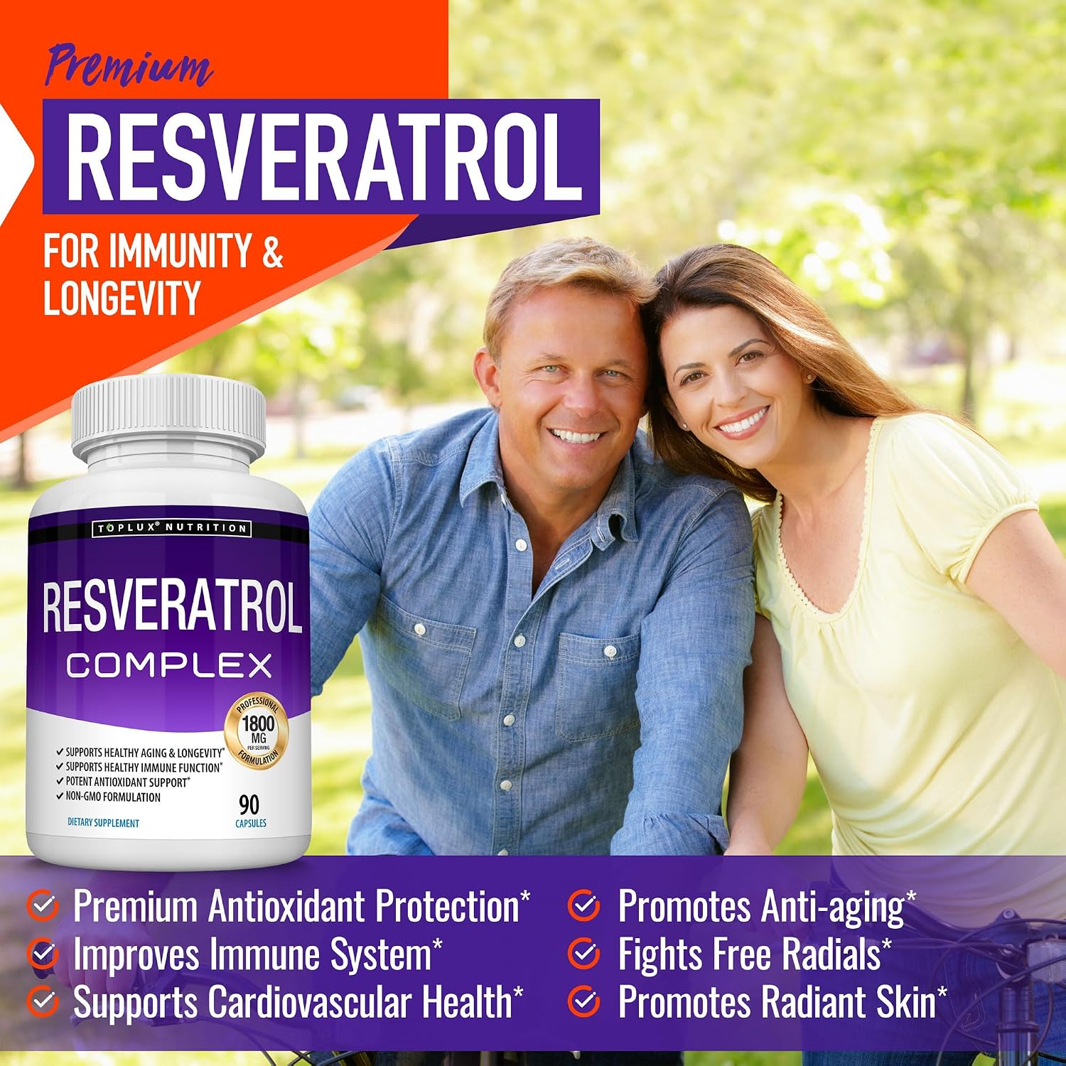 Toplux Resveratrol Supplement, Antioxidant Complex 1800mg 90 Capsules thumbnail 5