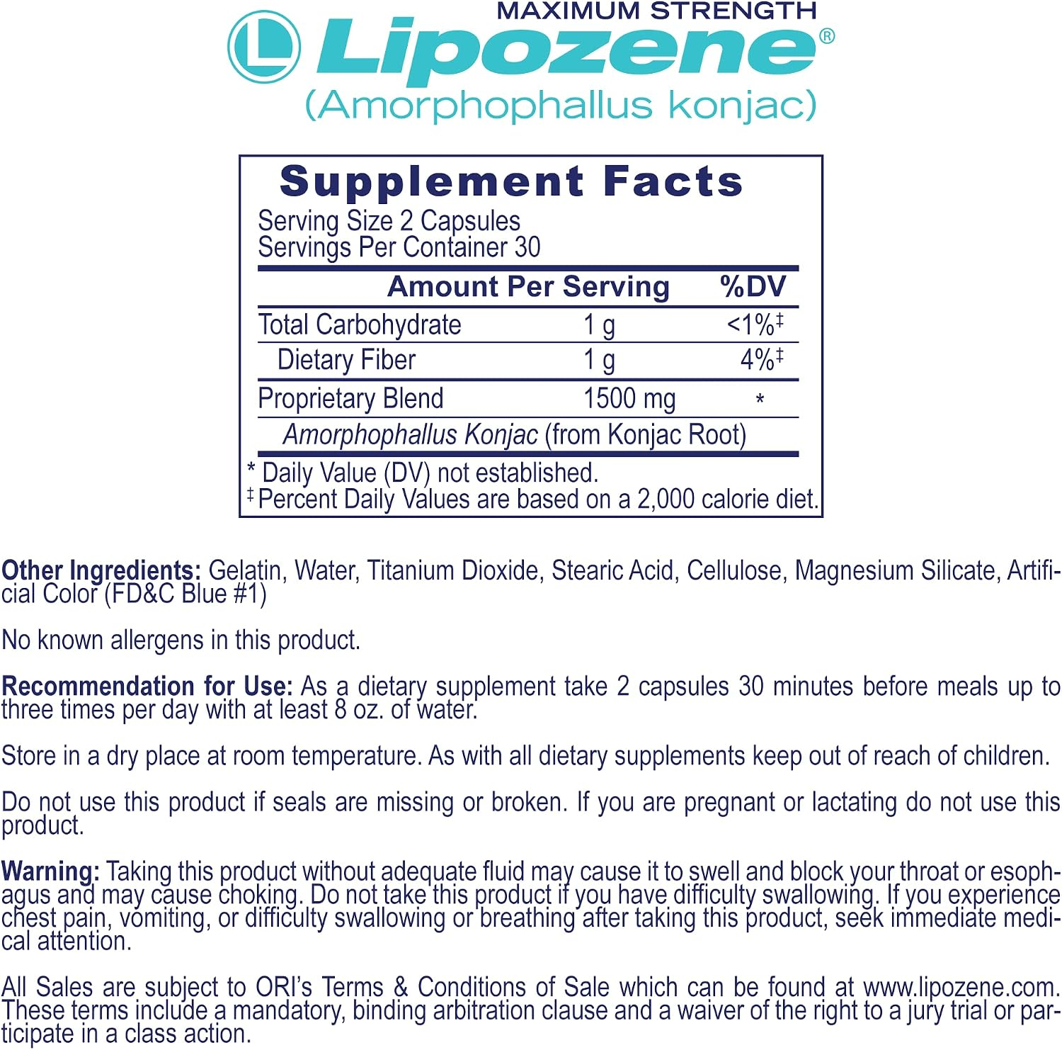Lipozene Weight Loss Pills 1500mg Glucomannan 120 Capsule thumbnail 5