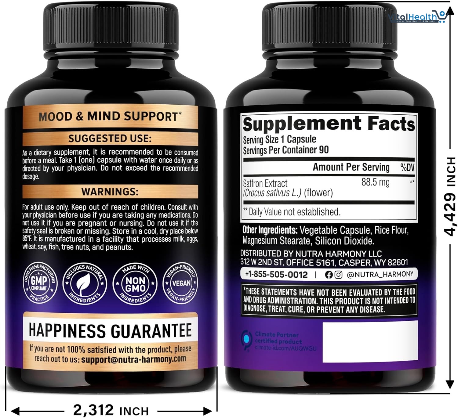 Natural Saffron Supplements - Pure Saffron Extract 88.5 mg - Made in USA - Mood | Focus | Vision | Energy Support - Eye Health for Women &amp; Men - NonGMO Vegan Pills - 90 Powder Capsules, 3 Month Supply thumbnail 3
