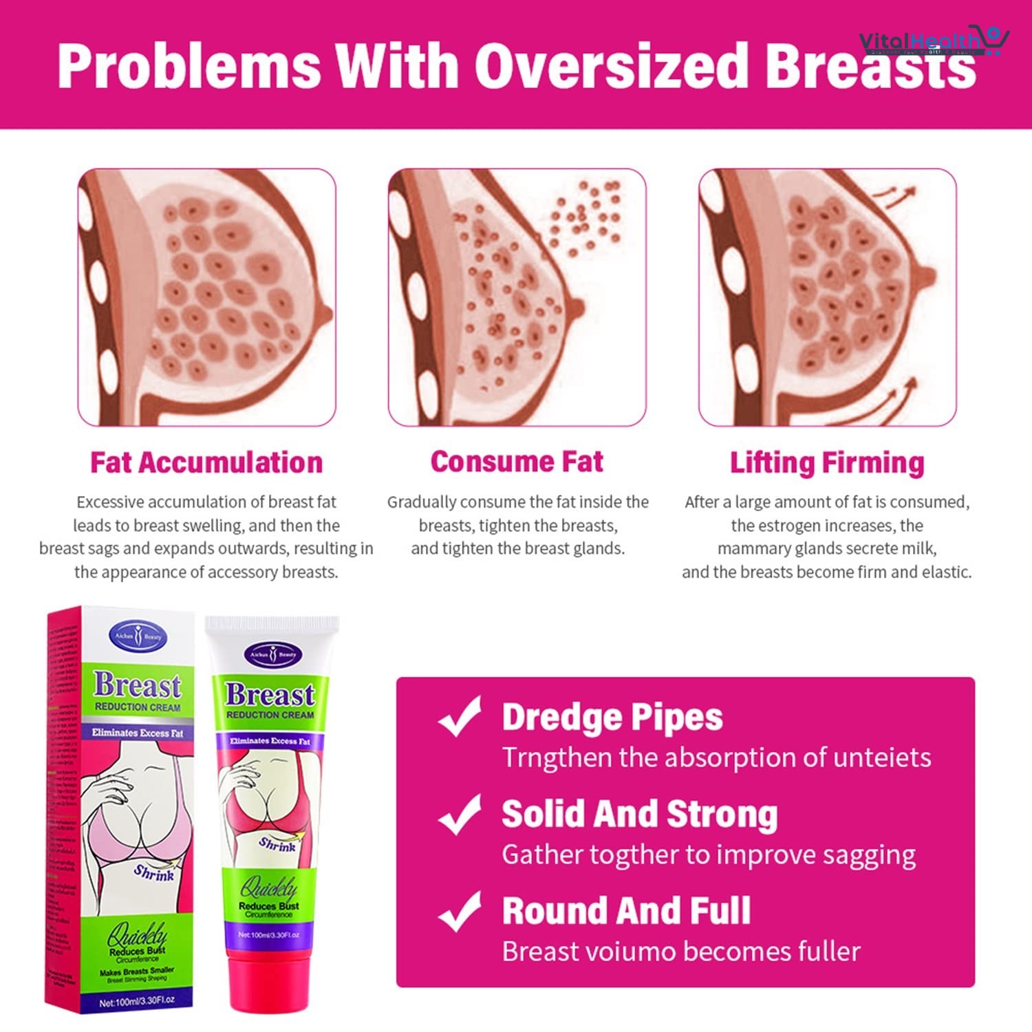 AICHUN BEAUTY Breast Reduction Cream Shrink Bust Quickly Slimming Shaping Breast Fat Burning 100ml 3.30 Fl. Oz thumbnail 4