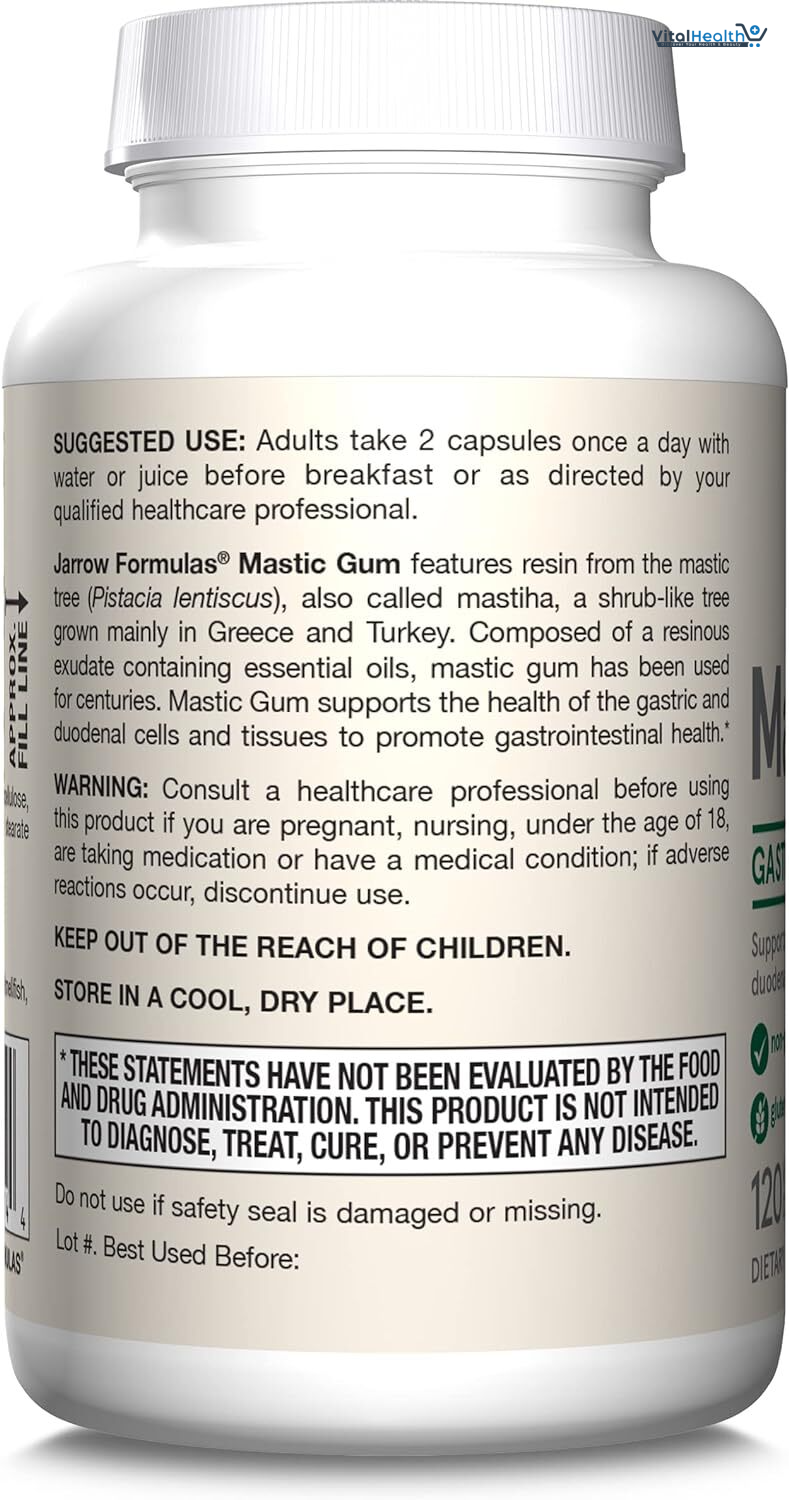 Jarrow Formulas Mastic Gum 500mg, Mastic Gum Resin, 60 Vegan Capsules thumbnail 4