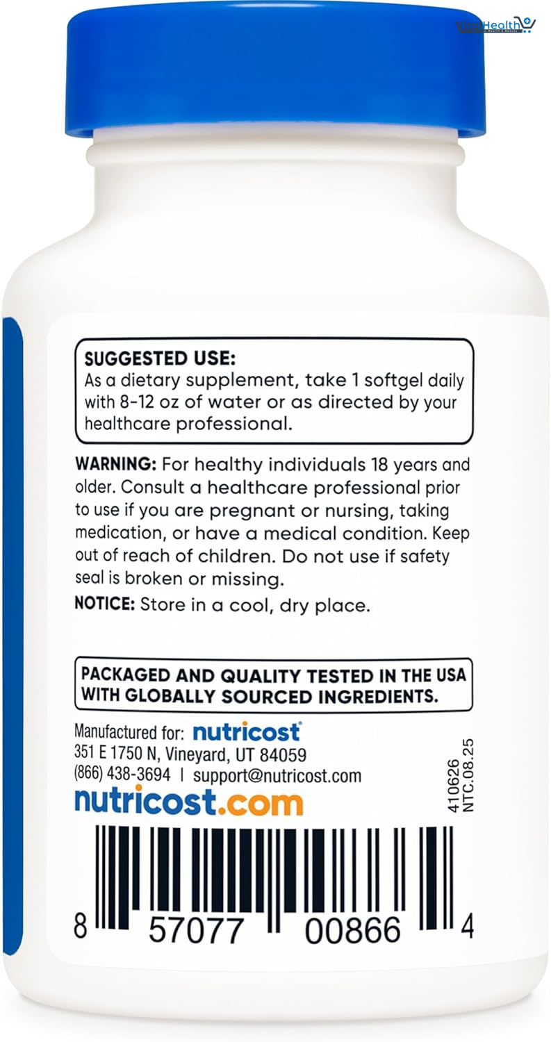 Nutricost Vitamin K2 (MK7) (100mcg) + Vitamin D3 (5000 IU) 120 Softgels - Gluten Free and Non-GMO thumbnail 2