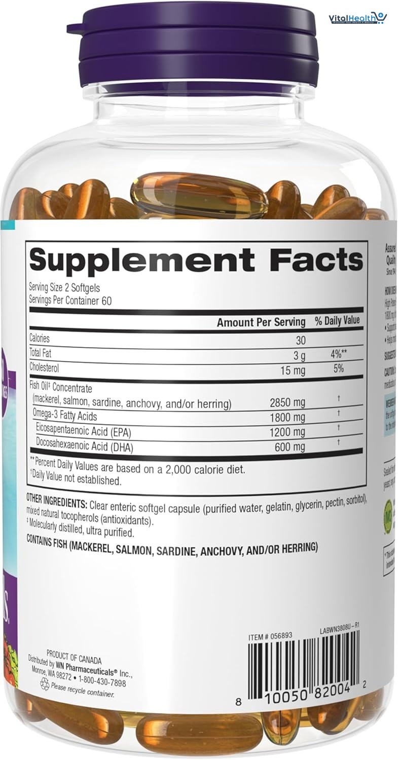Webber Naturals Fish Oil 2850 mg, High Potency, 1,800 mg Omega-3 No Fishy Aftertaste, Ultra-Purified, Supports Heart, Cognitive, and Joint Health thumbnail 2