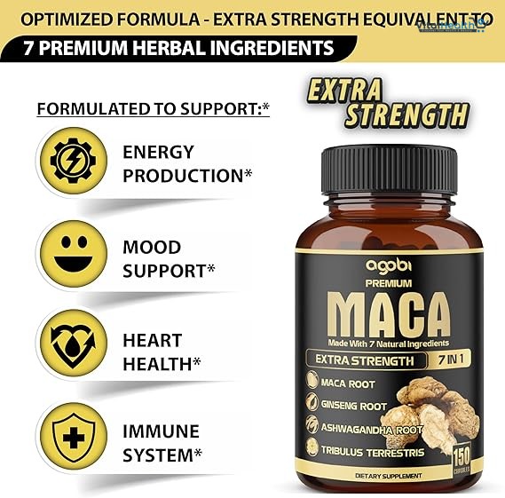 Agobi Maca Supplement Made with 7 Natural Ingredients Ginseng Root, Extra Strength thumbnail 2