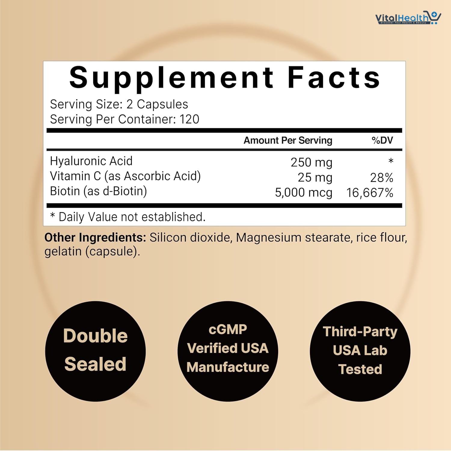 NatureBell Hyaluronic Acid Supplements 250mg | 240 Capsules, with Biotin 5000mcg &amp; Vitamin C 25mg, 3 in 1 Support - Skin Hydration, Joint Lubrication, Hair and Eye Health thumbnail 5