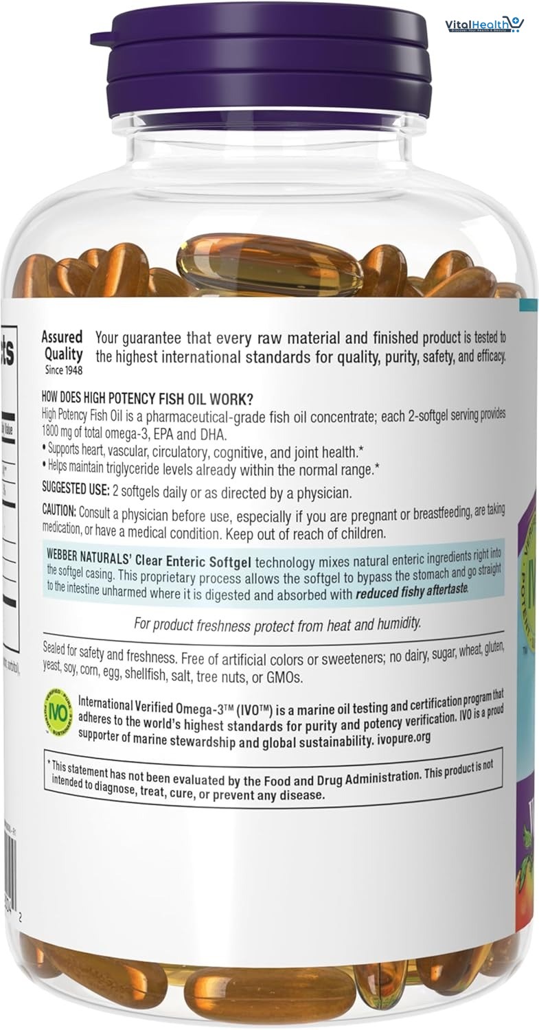 Webber Naturals Fish Oil 2850 mg, High Potency, 1,800 mg Omega-3 No Fishy Aftertaste, Ultra-Purified, Supports Heart, Cognitive, and Joint Health thumbnail 3