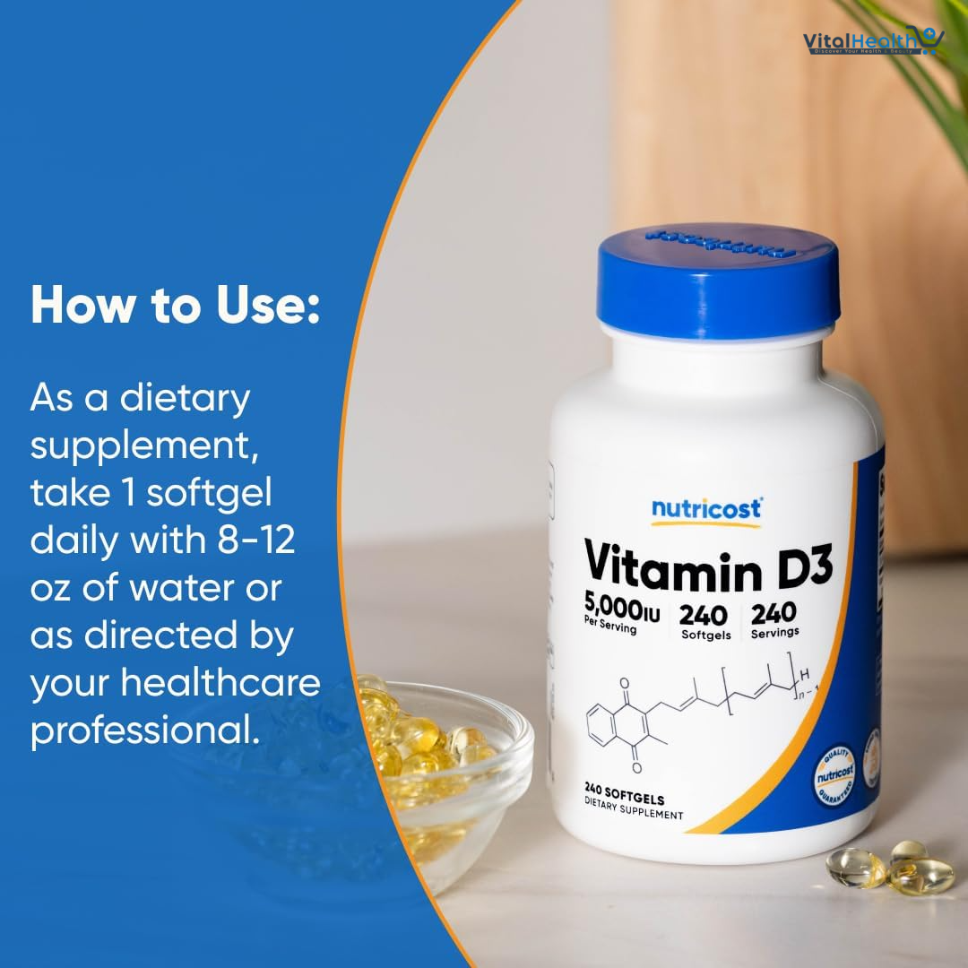 Nutricost Vitamin D3 5,000 IU (125mcg), 240 Softgels - Non-GMO and Gluten Free Vitamin D thumbnail 2