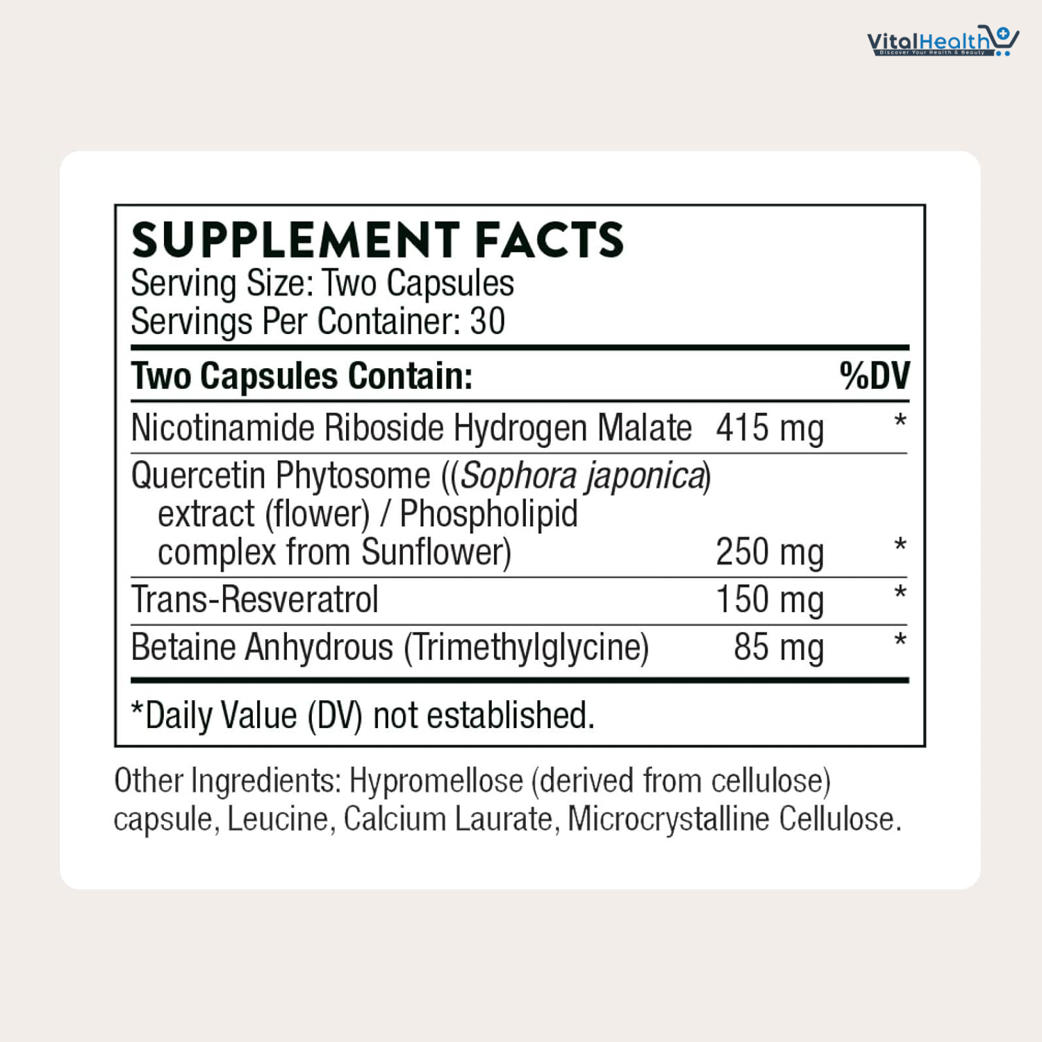 THORNE ResveraCel Nicotinamide Riboside with Quercetin Phytosome &amp; Resveratrol- 30 Servings thumbnail 4
