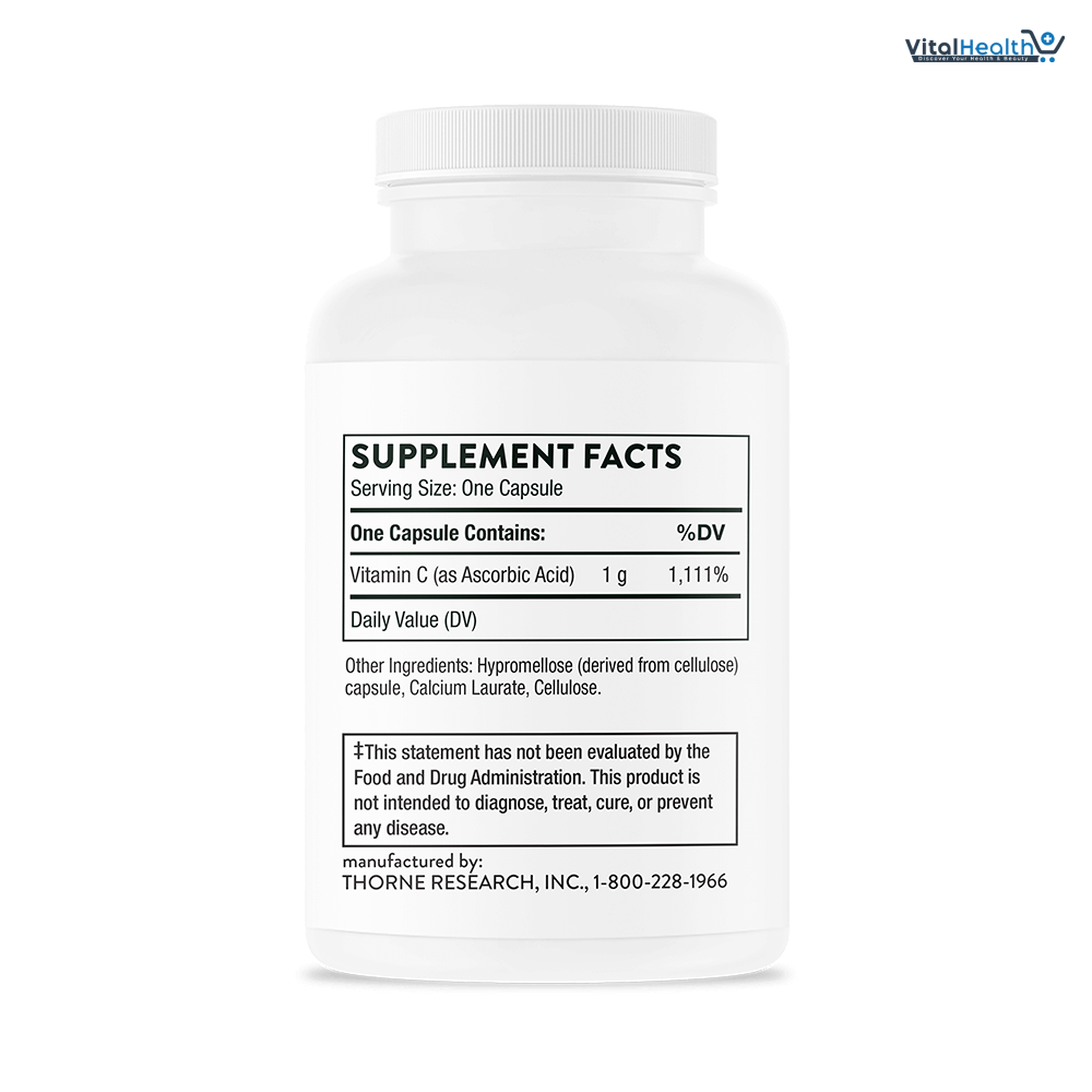 THORNE - Vitamin C 1,000 mg (Formerly Ascorbic Acid) Supplement - Supports Healthy Immune Function &amp; Collagen Formation - Provides Antioxidant Benefits - Third-Party Certified - 60 Servings, Capsule thumbnail 6