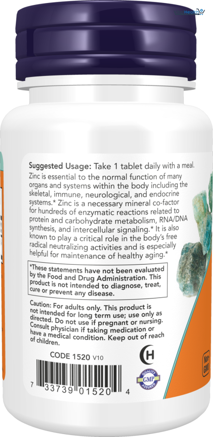 NOW FOODS Zinc 50 mg 100 Tablets thumbnail 4