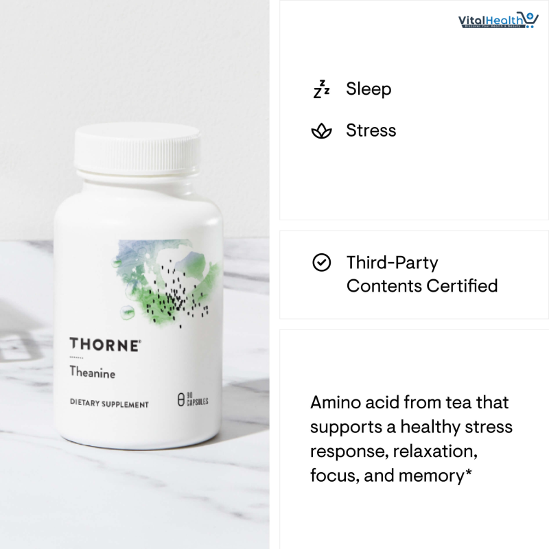 THORNE - Theanine - 200mg of L-Theanine - Support a Healthy Stress Response, Relaxation, and Focus - Increases Brain Alpha-Wave Production* - 90 Capsules thumbnail 2