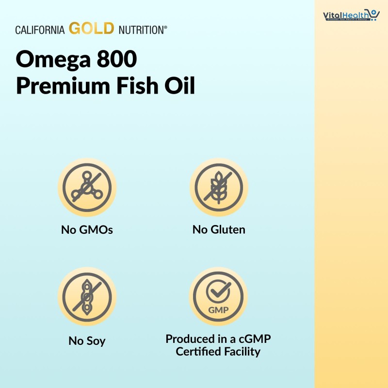 California Gold Nutrition, Omega 800 Ultra-Concentrated Omega-3 Fish Oil, kd-pur Triglyceride Form, 90 Fish Gelatin Softgels (1,000 mg per Softgel) thumbnail 4
