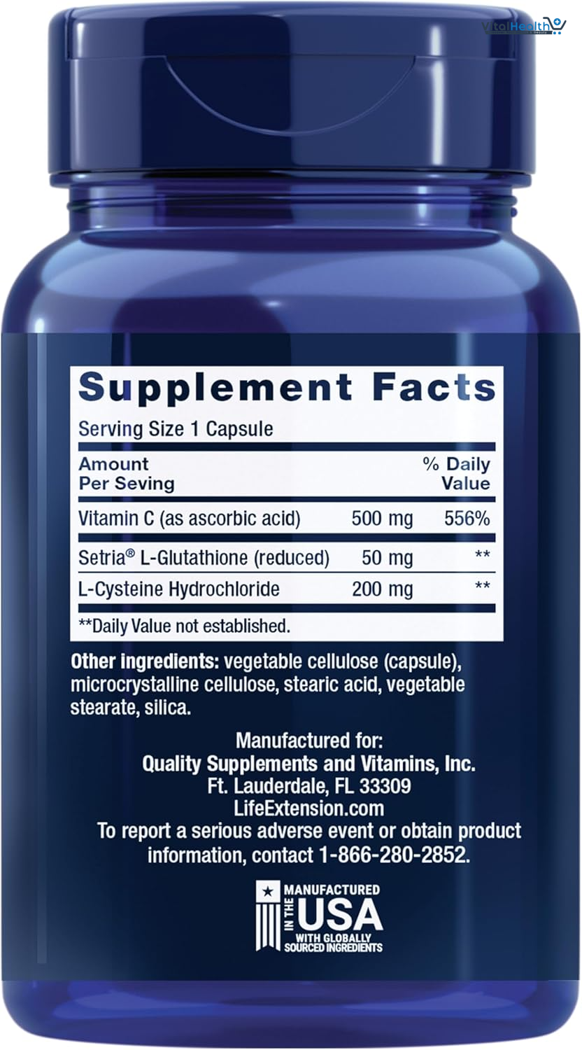 Life Extension Glutathione, Cysteine &amp; C, 500 mg of Vitamin C, Powerful antioxidant Supplement to Support Liver Health, Gluten-Free, Non-GMO, 100 Capsules thumbnail 4