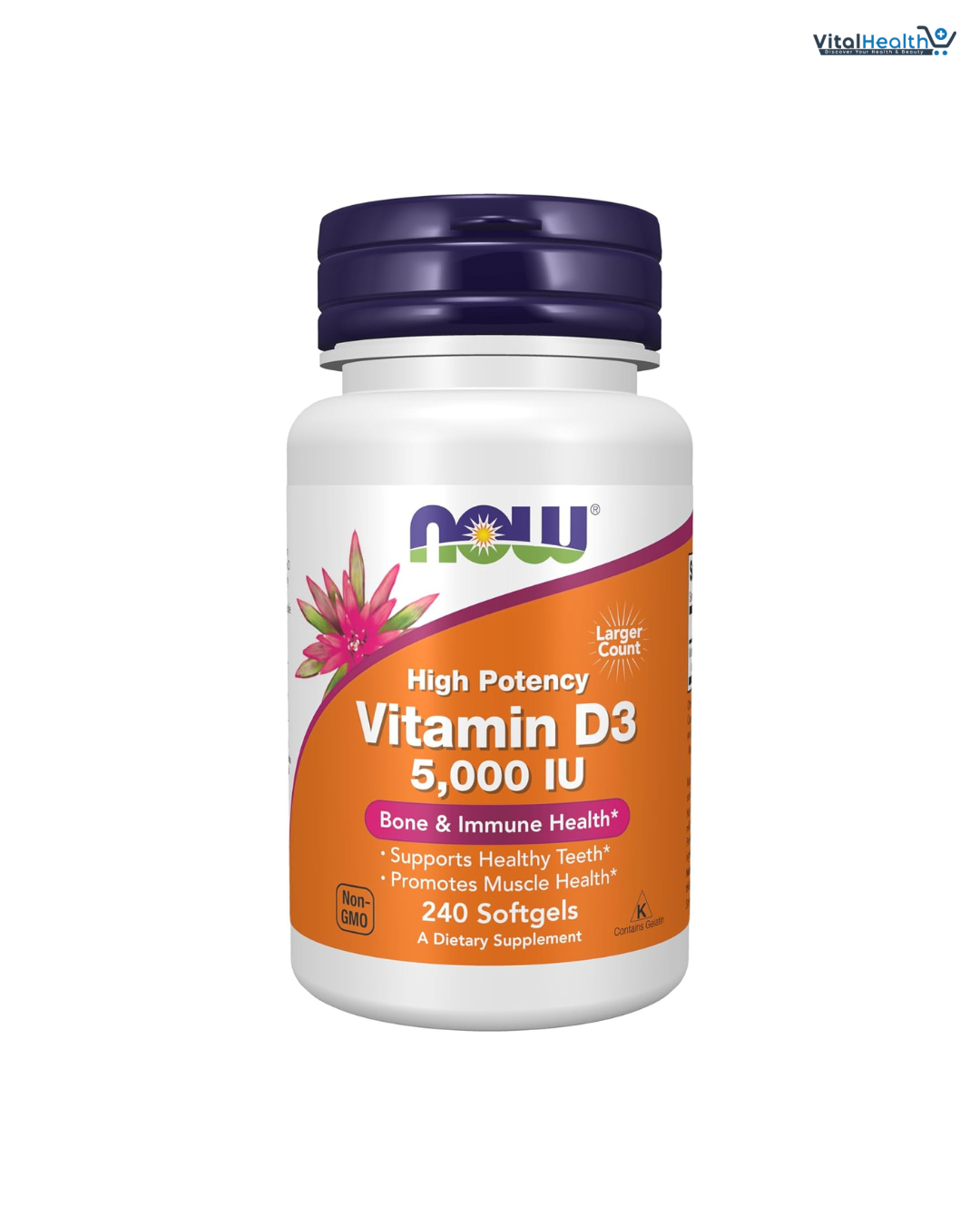 NOW Foods Supplements, Vitamin D-3 5,000 IU, High Potency, Structural Support, 240 Softgels thumbnail 3