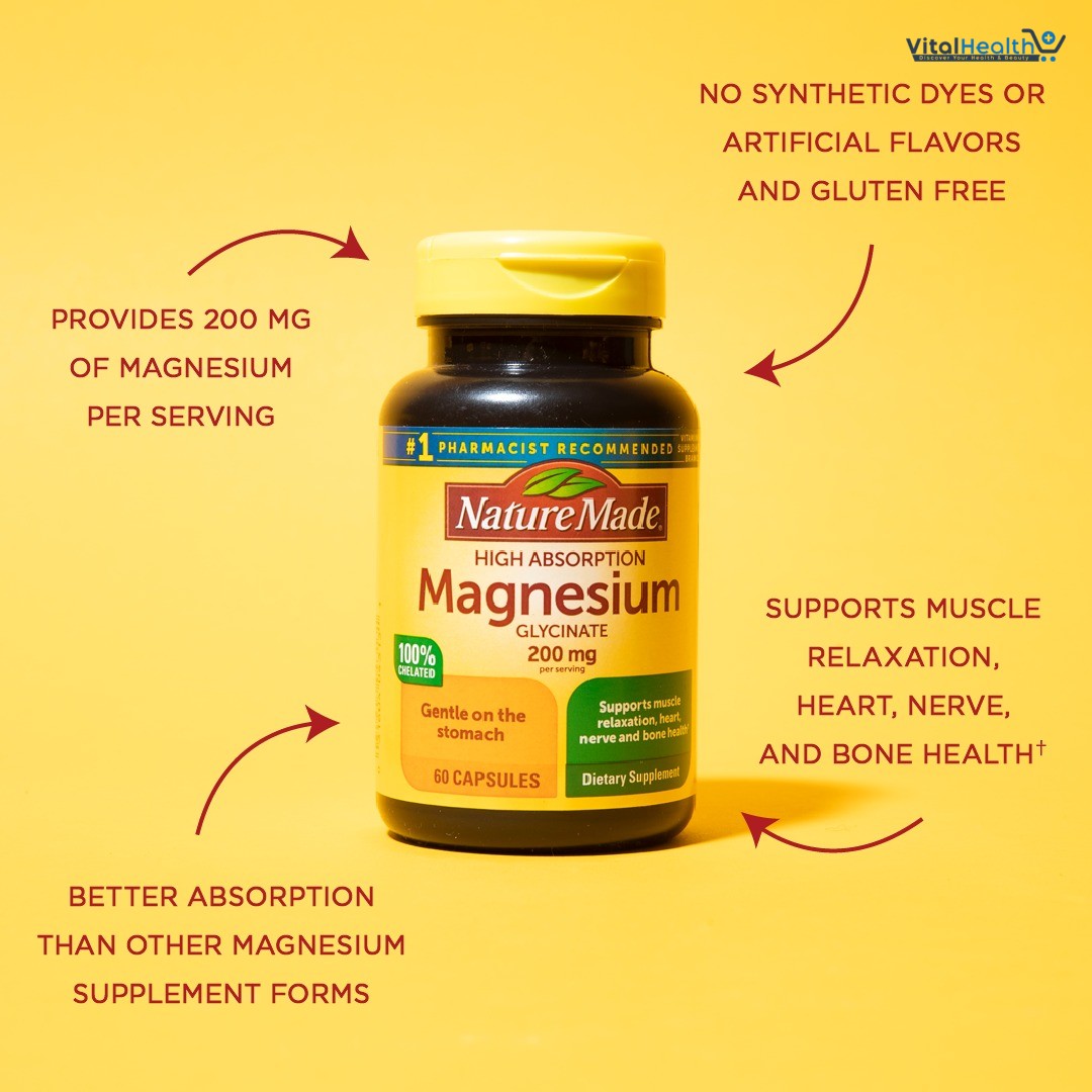 Nature Made Magnesium Glycinate 200 mg per serving, Magnesium Supplement for Muscle, Heart, Nerve and Bone Support, 180 Magnesium Bisglycinate Capsules, 90 Day Supply thumbnail 3
