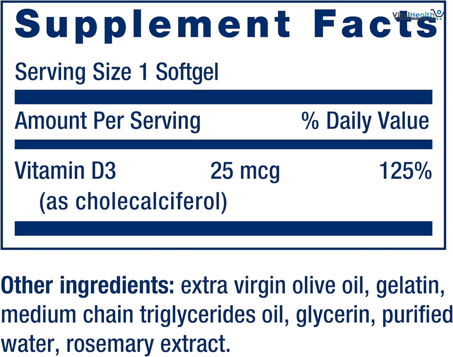 Life Extension Vitamin D3 25 mcg (1000 IU), 250 softgels thumbnail 2