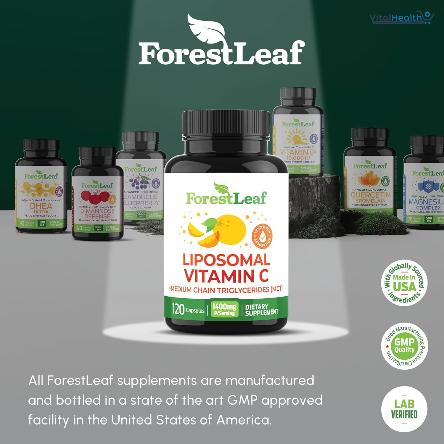 ForestLeaf Liposomal Vitamin C 1400mg Capsules | High Dose Vitamin C Liposomal Supplement w Coconut Oil Fatty Acids | 120 Vegan Cap thumbnail 6