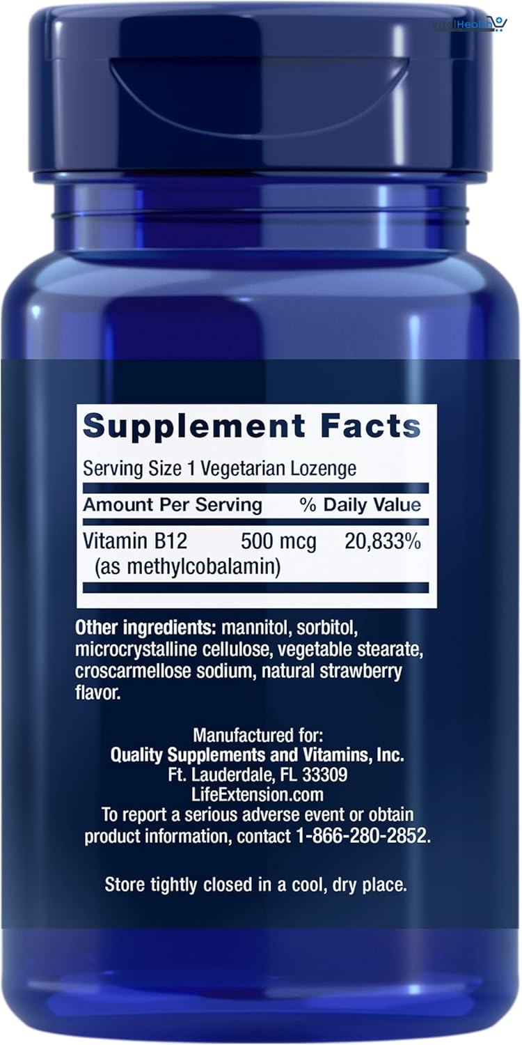 Life Extension Vitamin B12 Methylcobalamin 500mcg - Vitamin B12 Supplement for General Energy and Brain Health - 100 Count thumbnail 4