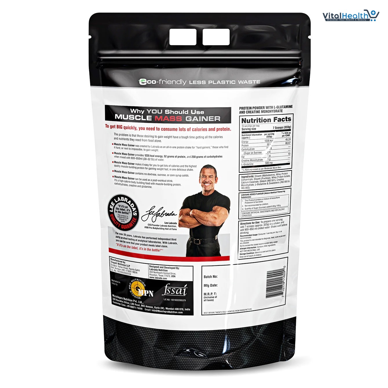 Labrada Nutrition Muscle Mass Gainer 2lbs Chocolate Flavor High-Calorie Weight &amp; Muscle Gain Powder thumbnail 3