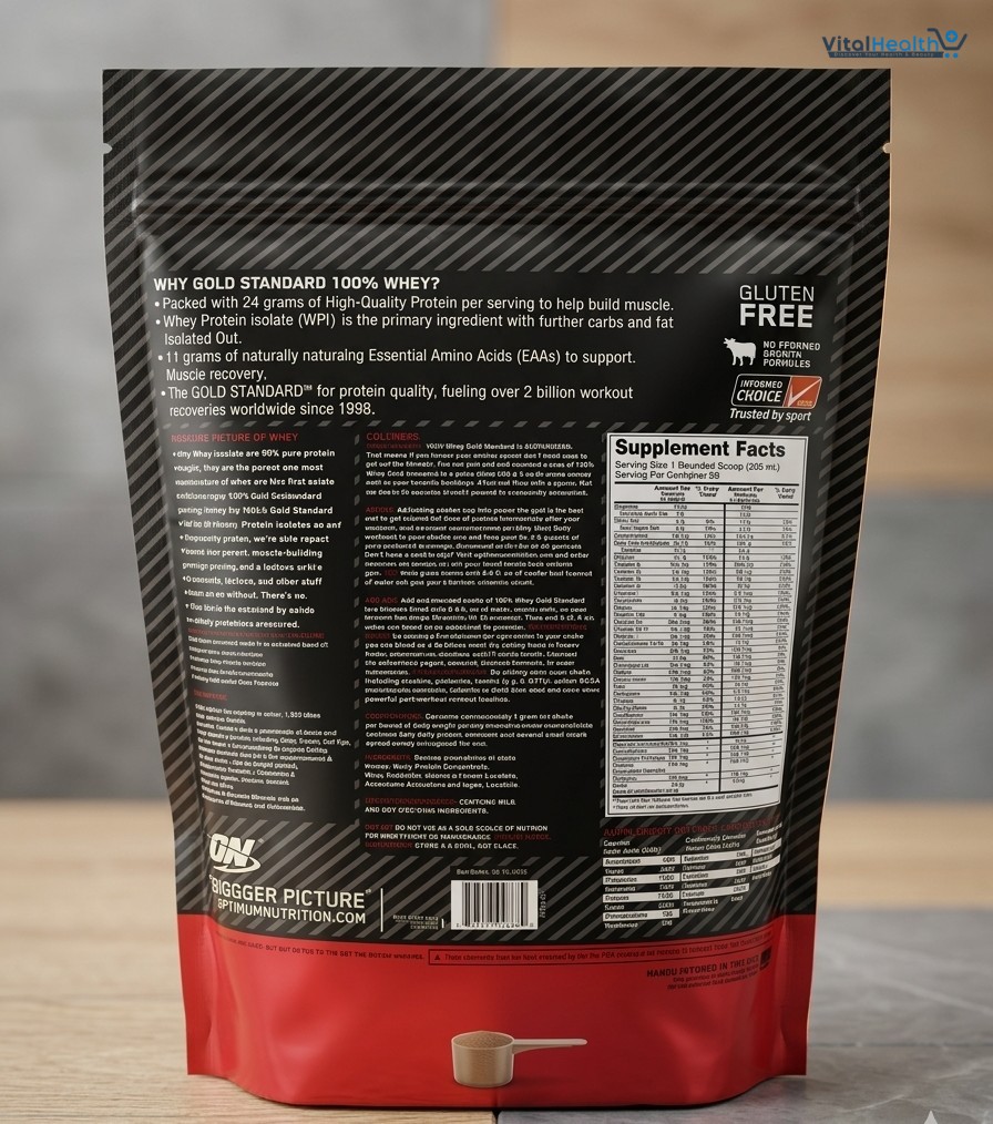 Optimum Nutrition ON Whey Powder Gold Standard Chocolate Flavor 1kg 2lbs Pouch For Muscle Gain thumbnail 3